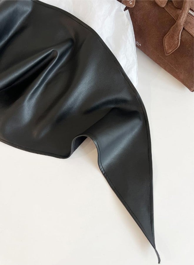 TYATVS Leather Triangle for Women Y2k Head Scarf Gothic Scarf Wild Rags Neckerchief Fisherman Aesthetic Accessories (Black) - Image 5